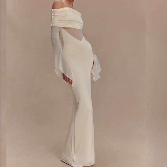 Meshki Cream Off-Shoulder Mesh Maxi Dress - Picture 4 of 5